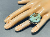 One Of The Heaviest Vintage Native American Navajo #8 Turquoise Sterling Silver Ring-Nativo Arts