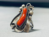 Spectacular Native American Navajo Coral Sterling Silver Deluxe Ring-Nativo Arts