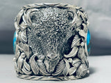 Native American 252 Gram Huge Heavy Navajo Bison Turquoise Sterling Silver Bracelet-Nativo Arts