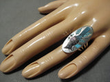 Important Native American Zuni Harland Coonsis Turquoise Sterling Silver Bird Inlay Ring-Nativo Arts