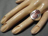 Important Zuni Harlan Coonsis Coral Inlay Sterling Silver Native American Ring-Nativo Arts