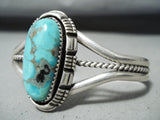 Eye-catching Vintage Native American Navajo Pilot Mountain Turquoise Sterling Silver Bracelet-Nativo Arts