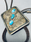 Sensational Vintage Native American Navajo Old Kingman Turquoise Sterling Silver Bolo Tie-Nativo Arts