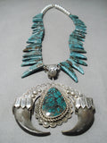Native American Gigantic Spiderweb Turquoise Shark Tooth Sterling Silver Necklace- Wow!-Nativo Arts