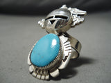Astonishing Navajo Blue Gem Turquoise Sterling Silver Kachina Ring Native American-Nativo Arts