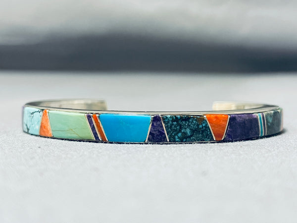 NAVAJO Fred Peters バングルストーン スターリングシルバー Fred Peters Vintage Native American Navajo Turquoise Inlay
