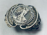 One Of Most Unique Vintage Native American Navajo Sterling Silver Coin Leaf Bracelet-Nativo Arts