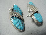 Exquisite Zuni Carved Turquoise Sterling Silver Earrings Native American-Nativo Arts