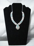 Majestic Vintage Native American Navajo Sleeping Beauty Turquoise Sterling Silver Necklace Old-Nativo Arts