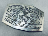 Outstanding Native American Hopi Chiseled Overlay Bears Sterling Silver Immense Buckle-Nativo Arts