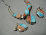 Incredible Vintage Native American Navajo Sleeping Bee Turquoise Sterling Silver Inlay Necklace-Nativo Arts