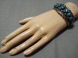 Native American Rugged Stunning Vintage Navajo Turquoise Deep Carved Sterling Silver Bracelet-Nativo Arts