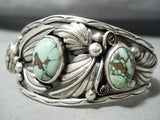 Vivid Vintage Native American Navajo Green Turquoise Sterling Silver Leaf Bracelet Old-Nativo Arts