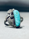 Rare Turquoise Vintage Native American Navajo Carico Lake Sterling Silver Leaf Ring-Nativo Arts