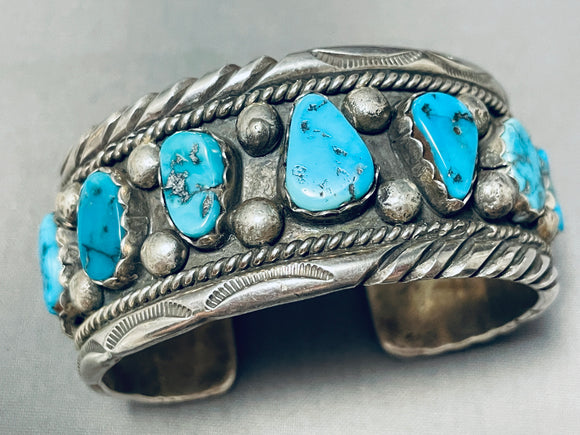 Heavy 83 Grams Vintage Native American Navajo Turquoise Sterling Silver Bracelet Old-Nativo Arts