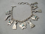 Detailed!! Vintage Native American Navajo Turquoise Sterling Silver Charm Link Bracelet-Nativo Arts