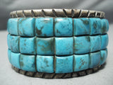 One Of The Best Vintage Native American Navajo Squared Turquoise Inlay Sterling Silver Bracelet-Nativo Arts
