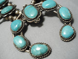 Authentic Vintage Native American Navajo Domed Turquoise Sterling Silver Squash Blossom Necklace-Nativo Arts