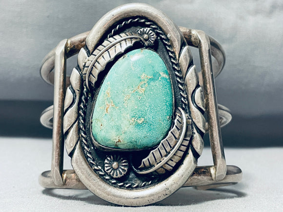 Massive 172 Gram Vintage Native American Navajo Green Turquoise Sterling Silver Bracelet Old-Nativo Arts