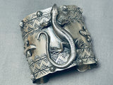 Huge Gecko Navajo Native American Sterling Silver Wide Bracelet Cuff-Nativo Arts