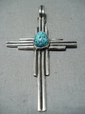 Expressive Navajo Turquoise Sterling Silver Cross Pendant Native American-Nativo Arts