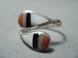 Wonderful Zuni Coral & Mother Of Pearl Sterling Silver Ring Old Native American-Nativo Arts
