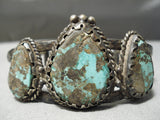Chunky Very Old 1900's Vintage Native American Navajo Turquoise Sterling Silver Bracelet-Nativo Arts