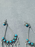 Noteworthy Vintage Native American Zuni Blue Gem Turquoise Sterling Silver Earrings-Nativo Arts