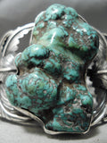 Chunky Dunky Crazy Vintage Native American Navajo Green Turquoise Sterling Silver Bracelet Old-Nativo Arts