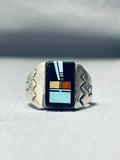 Superior Native American Navajo Kachina Turquoise Coral Sterling Silver Ring-Nativo Arts