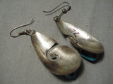 Huge Vintage Native American Navajo Blue Turquoise Sterling Silver Swirl Earrings Old-Nativo Arts