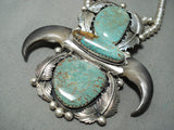 Crazy Authentic Vintage Native American Navajo #8 Turquoise Sterling Silver Bear Necklace-Nativo Arts