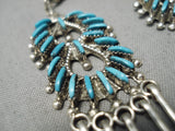Incredible Vintage Zuni Native American Long Turquoise Sterling Silver Earrings-Nativo Arts