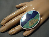 Wonderful Vintage Native American Navajo Inlay Turquoise Lapis Sterling Silver Native Ring Old-Nativo Arts