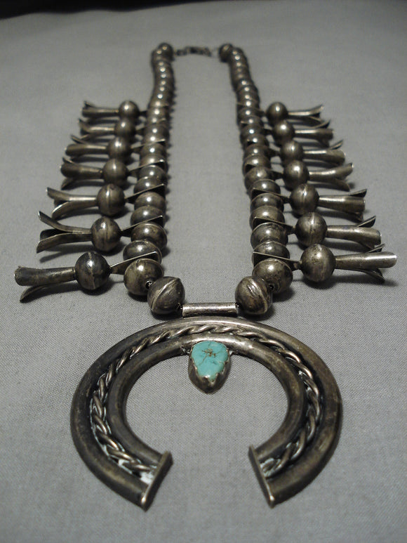 Stunning Vintage Native American Navajo Sterling Silver Squash Blossom Necklace-Nativo Arts
