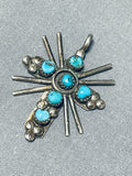 Traditional Vintage Native American Navajo Old Kingman Turquoise Sterling Silver Cross Pendant-Nativo Arts
