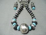 Signed Huge Tubule Native American Navajo Turquoise Sterling Silver Necklace-Nativo Arts