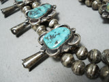 Huge Vintage Native American Navajo Diamond Turquoise Sterling Silver Squash Blossom Necklace-Nativo Arts