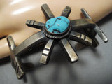 Very Rare Blue Warrior Turquoise Vintage Native American Navajo Sterling Silver Bracelet Old-Nativo Arts