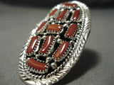 Chunks Of Coral Huge Native American Navajo Sterling Silver Ring-Nativo Arts