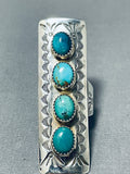 Fascinating Native American Navajo Signed 4 Turquoise Sterling Silver Huge Ring-Nativo Arts