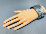 Signed Vintage Wide Native American Navajo Sterling Silver Paw Bracelet-Nativo Arts