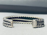 Very Rare Apache Turquoise Vintage Native American Navajo Heavy Coil Sterling Silver Bracelet-Nativo Arts
