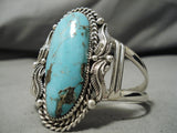 Magnificent Vintage Native American Navajo Domed Morenci Turquoise Sterling Silver Bracelet Old-Nativo Arts