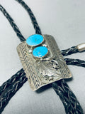 Detailed Vintage Native American Navajo Turquoise Leaf Sterling Silver Bolo Tie-Nativo Arts