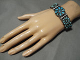 Superior Vintage Native American Navajo Flower Turquoise Sterling Silver Bracelet Old-Nativo Arts