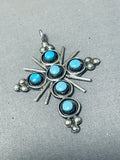 Gorgeous Vintage Native American Zuni Blue Gem Turquoise Sterling Silver Cross Pendant-Nativo Arts