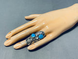 Unique Native American Navajo 2 Kingman Turquoise Sterling Silver Buffalo Gigantic Ring-Nativo Arts
