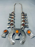 Very Rare Vintage Native American Navajo Amber Sterling Silver Squash Blossom Necklace-Nativo Arts