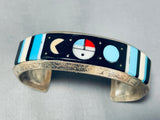 Thicker Signed Vintage Native American Navajo Turquoise Inlay Sterling Silver Bracelet-Nativo Arts